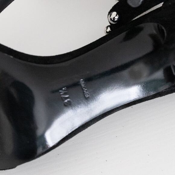 Alexander Wang Studded Antonia Ankle Strap Heel Black Suede Sandal Size 37.5 - Picture 9 of 11